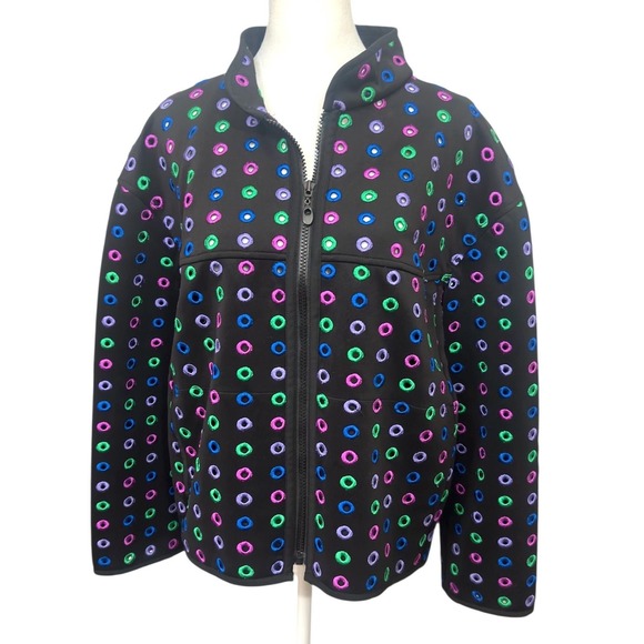 Carlisle Womens Jacket Sz 12 Black Multicolor Gourmet Hole Full Zip Modern Prep - Picture 2 of 6